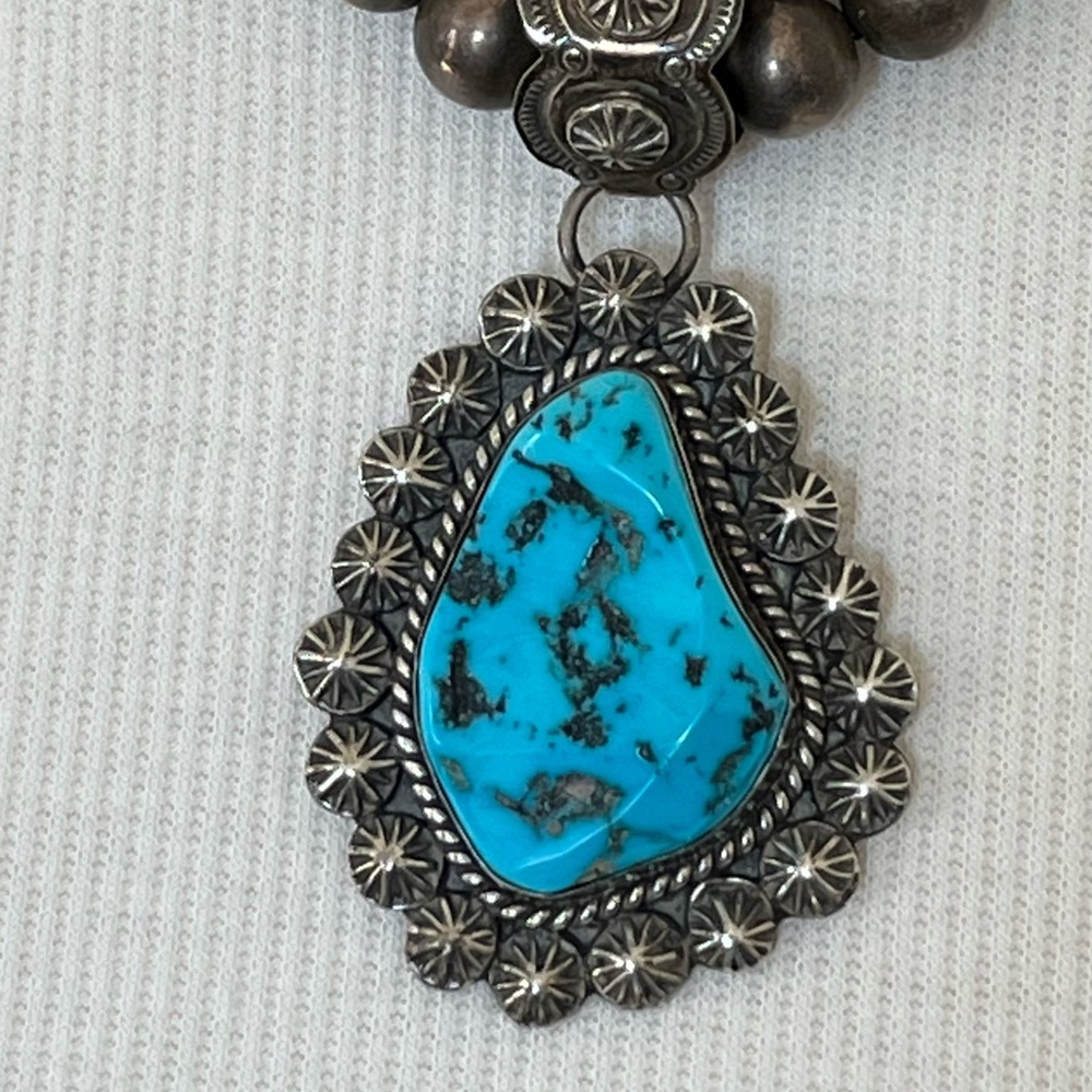 M. Spencer Sterling Sleeping Beauty Turquoise Pendant native western rodeo - Picture 3 of 8